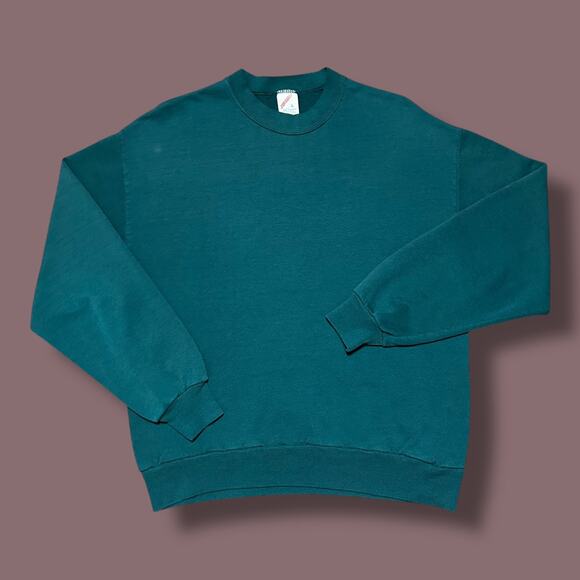 Vintage Blank Sweatshirt Crewneck Pullover 80s 90s Faded Green Medium - Picture 1 of 10